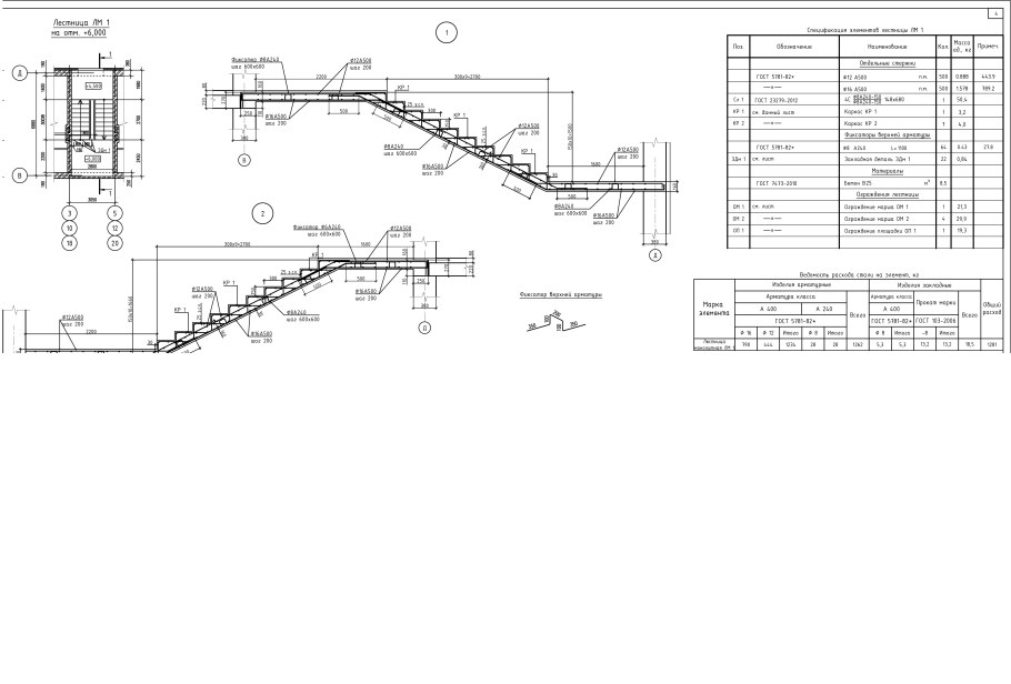 Армирование лестницы монолитной чертежи