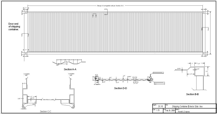 Чертеж 40 футового морского контейнера