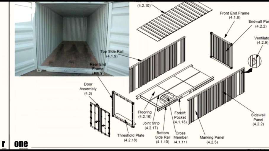 Контейнер 20 ft чертеж сбоку
