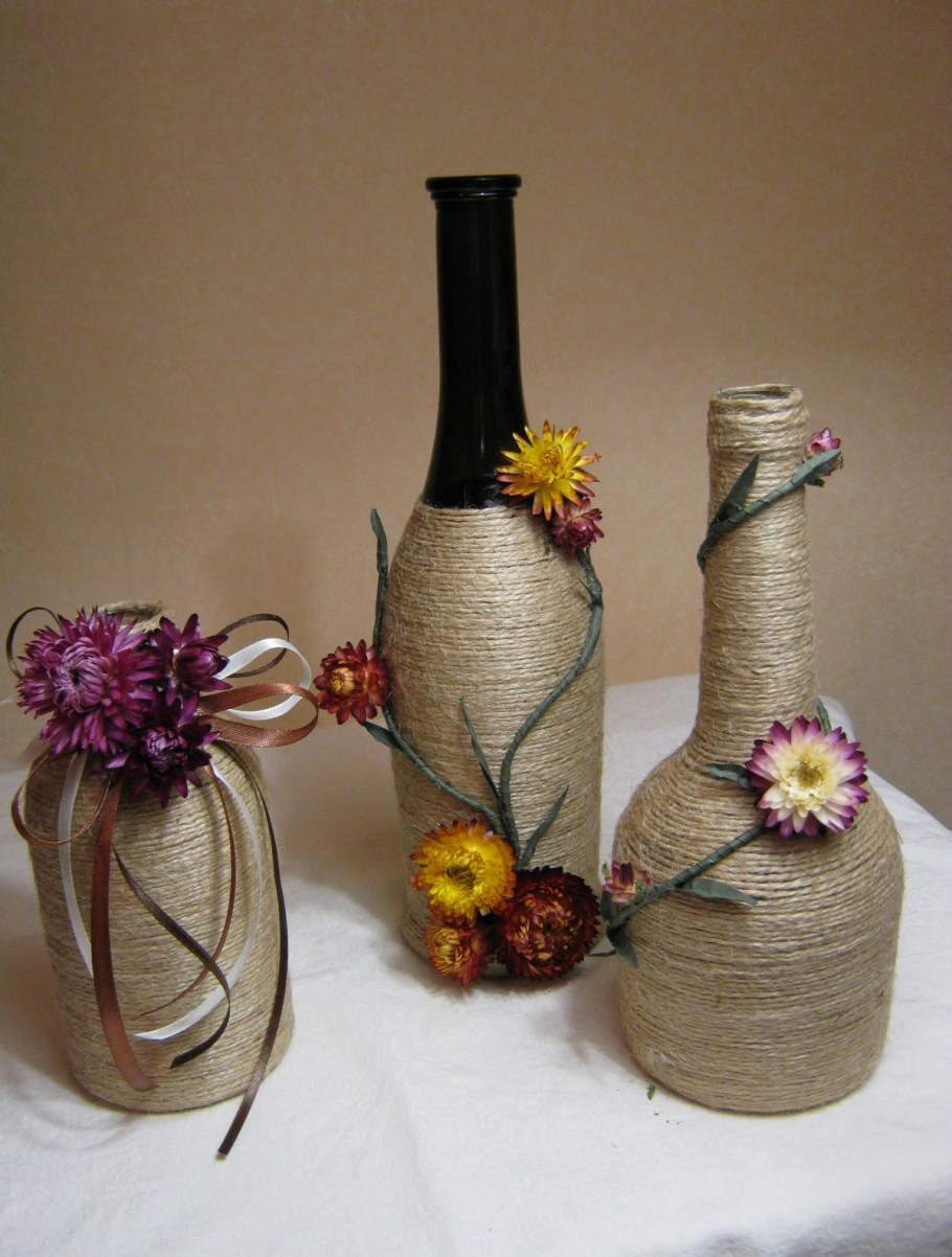 Бутылки декорированные шпагатом
