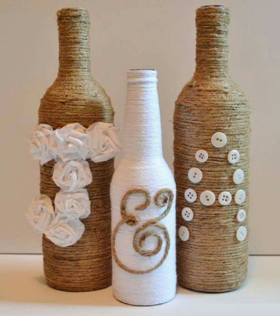 Бутылка декорированная шпагатом