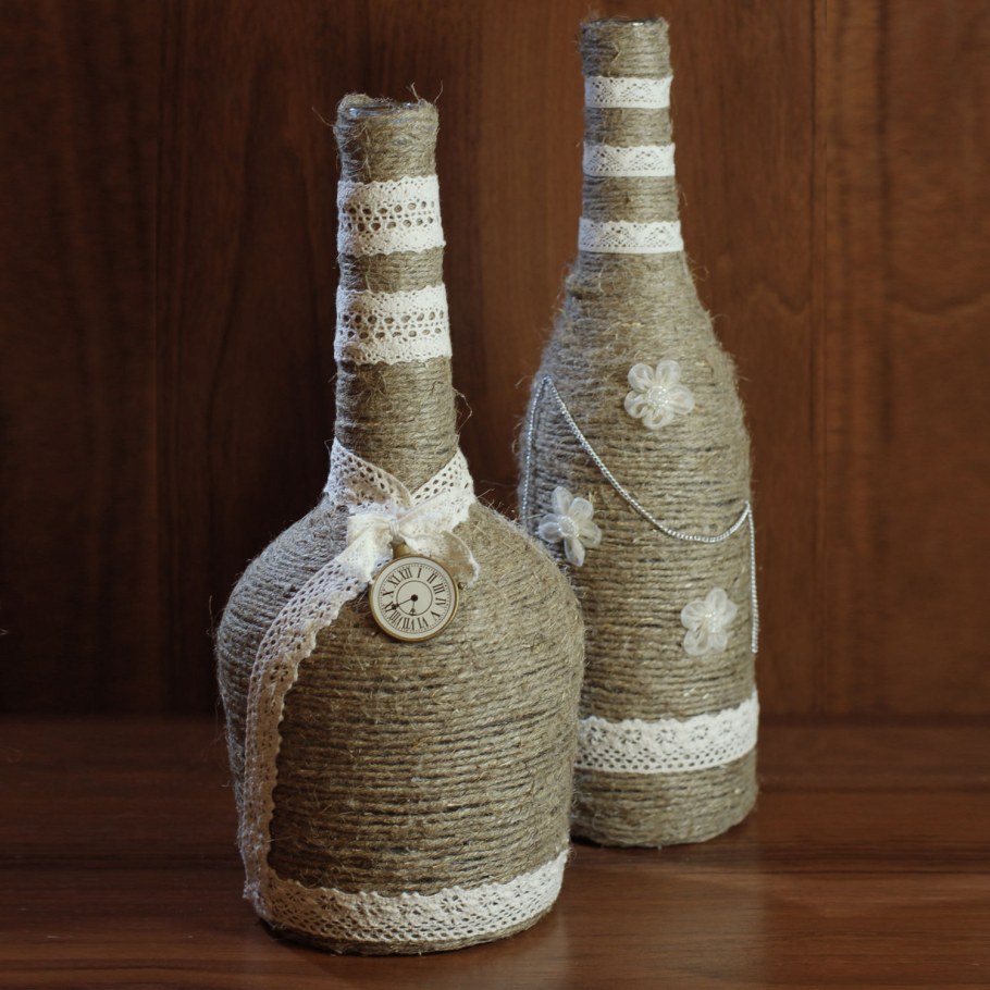 Джутовая филигрань на бутылках