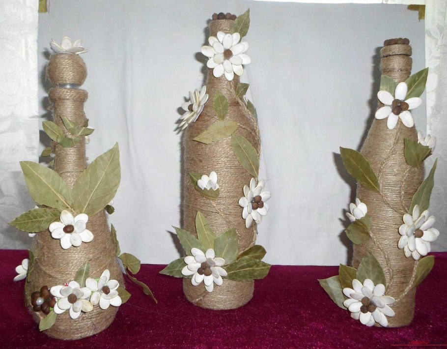 Декупаж бутылок шпагатом