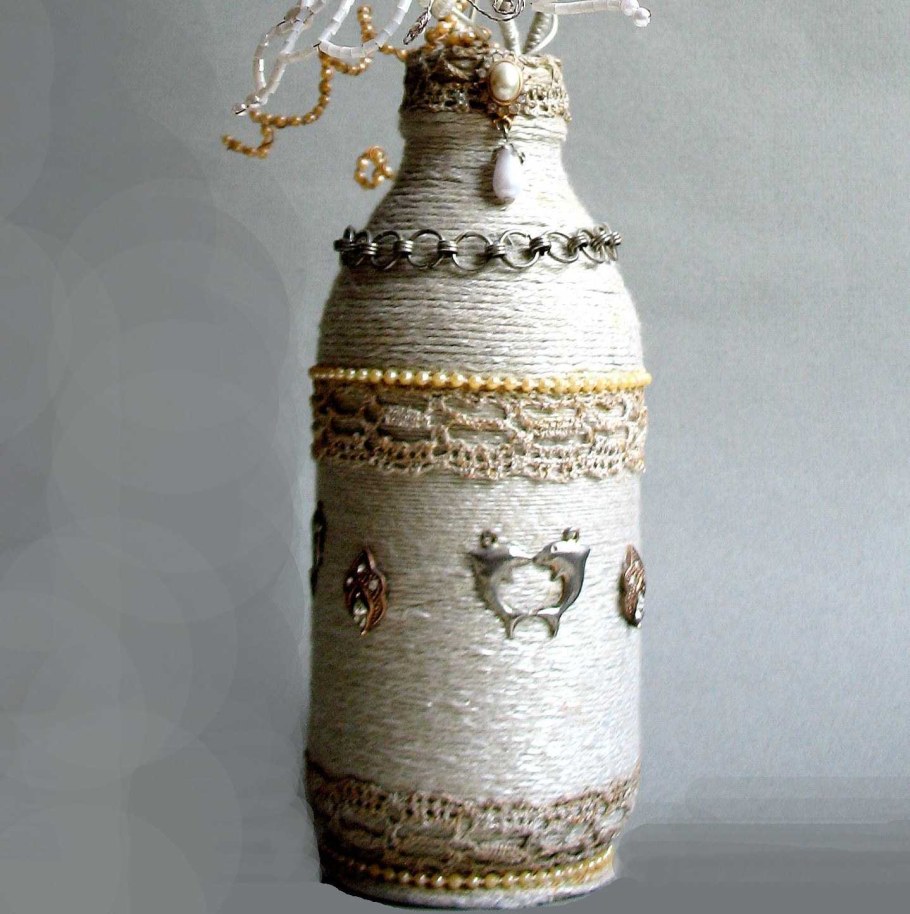 Украшение бутылки бечевкой