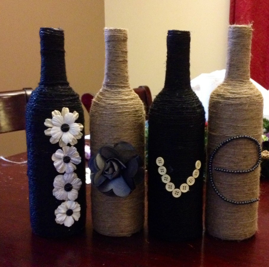 Бутылки декорированные шпагатом