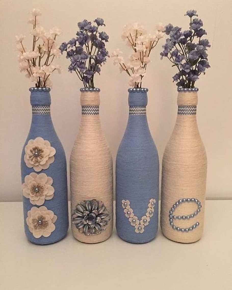 Декорирование бутылок пряжей