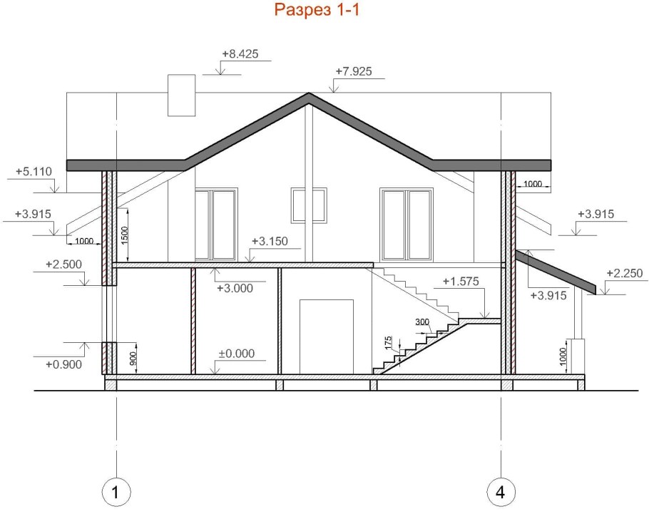 Чертеж дома сбоку