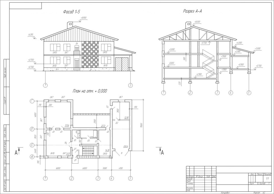 Фасад план разрез здания чертеж