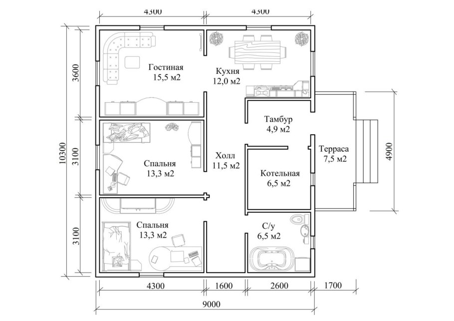 Планировка 10х10 одноэтажный