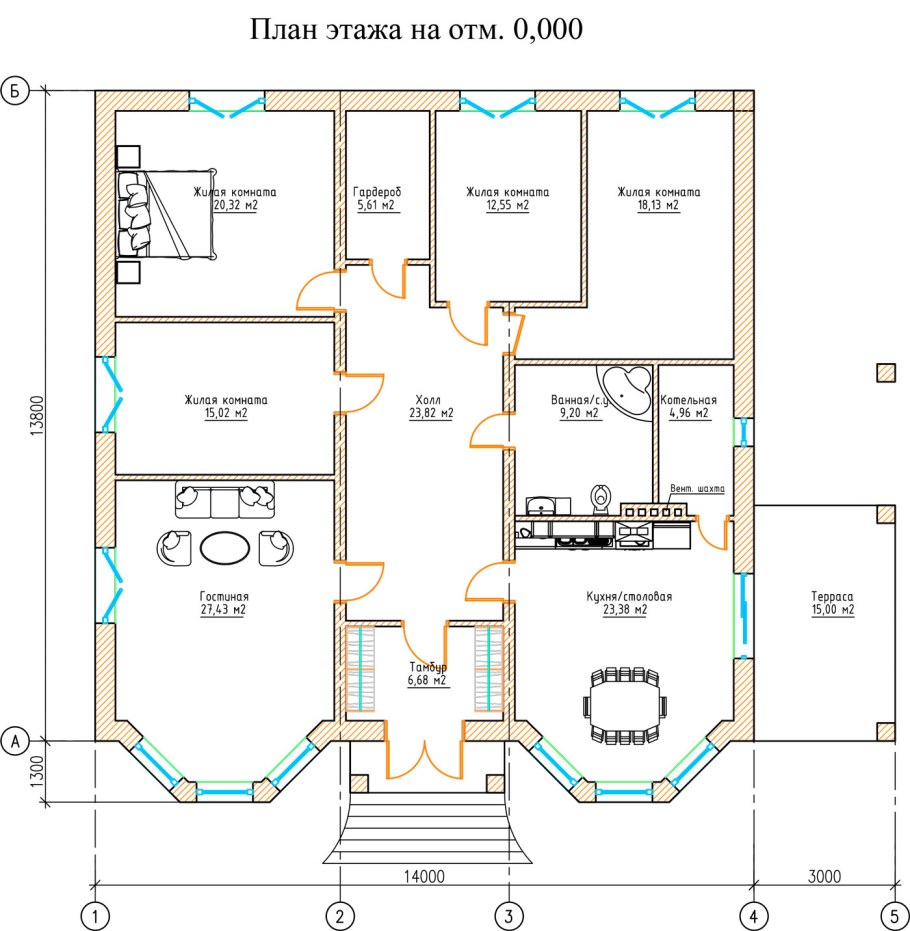 Планировка одноэтажного дома 12х16