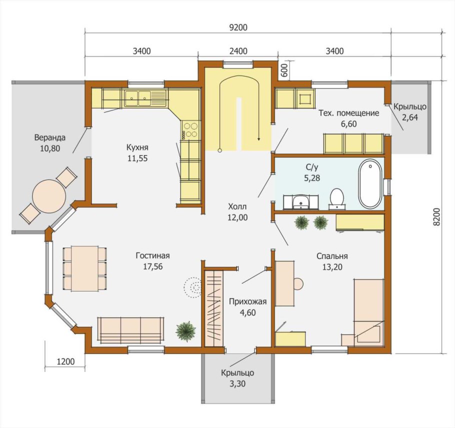 План дома с эркером одноэтажный