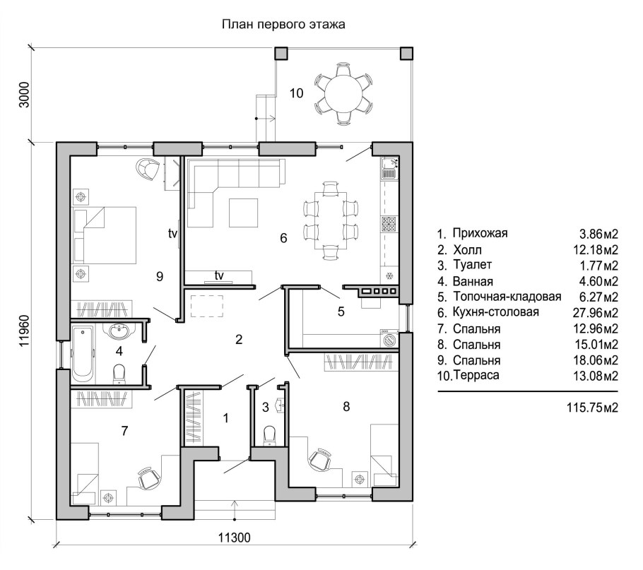 Одноэтажный дом 70м2 планировка с тремя спальнями