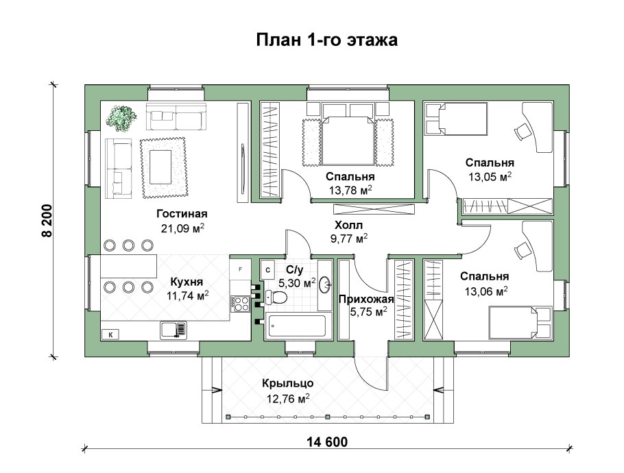 Дом 100 кв м одноэтажный планировка 3 спальни
