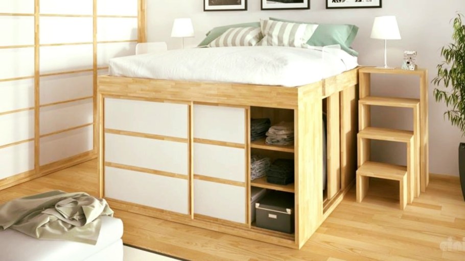 Высокая кровать комод