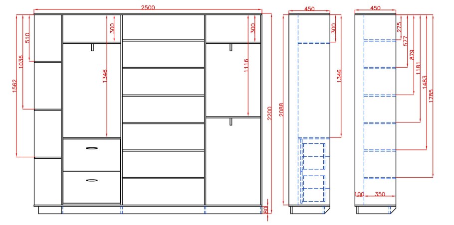 Шкаф купе 3200 мм чертеж