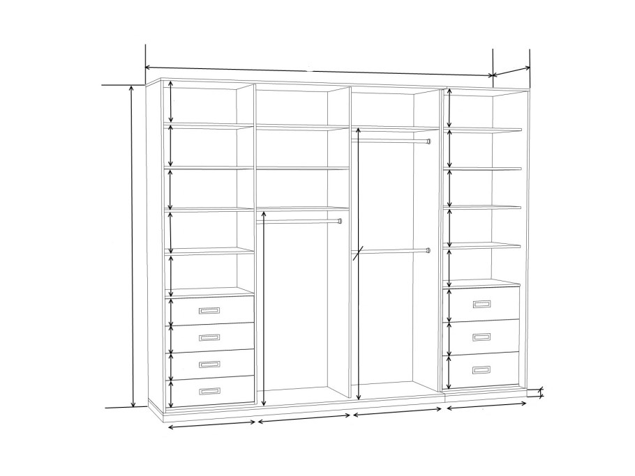 Чертеж шкафа купе высота 2500 ширина 2100