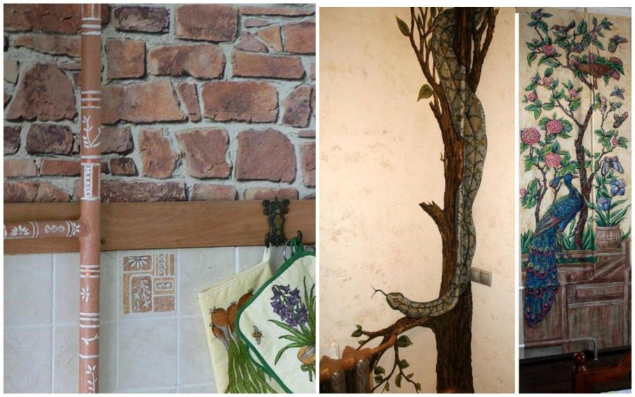 Декор трубы отопления на кухне