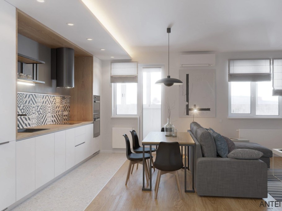 Кухня студия с гостиной