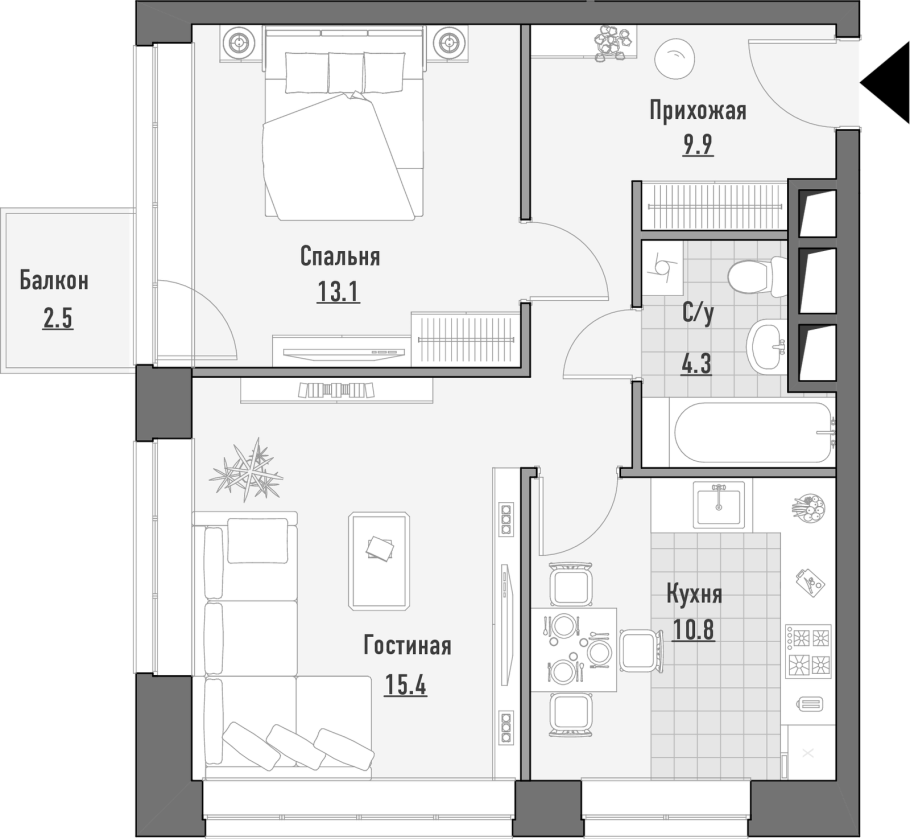 Квартира 54 кв.м планировка 2 комнатная