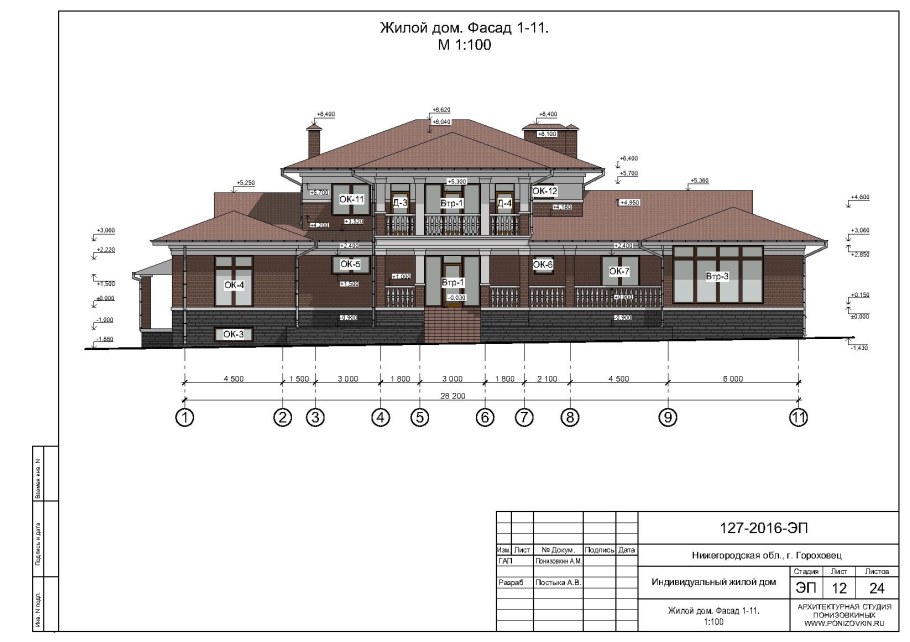 Фасад коттеджа чертеж