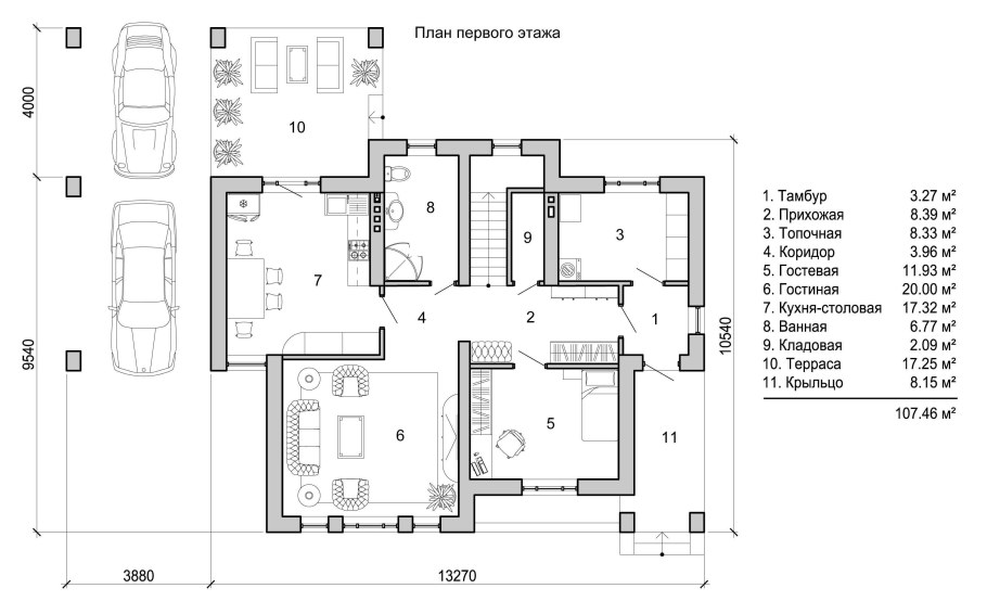 План двухэтажного дома в стиле Райта