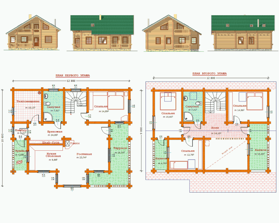 Дом из бруса 1 этаж сбоку схема