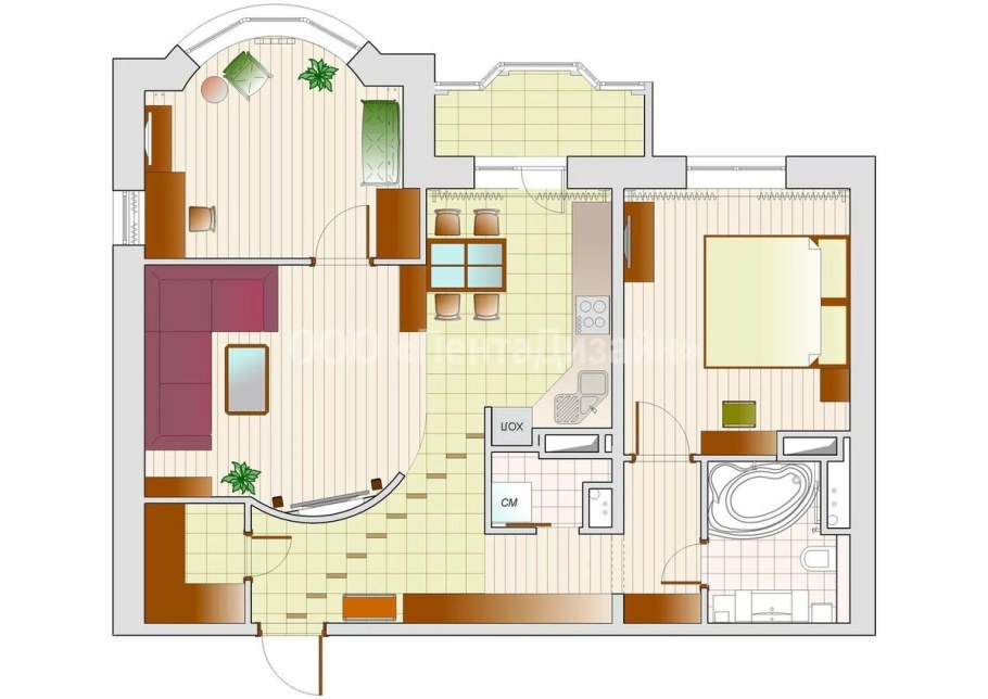 Зонирование гостиной и кухни 20кв