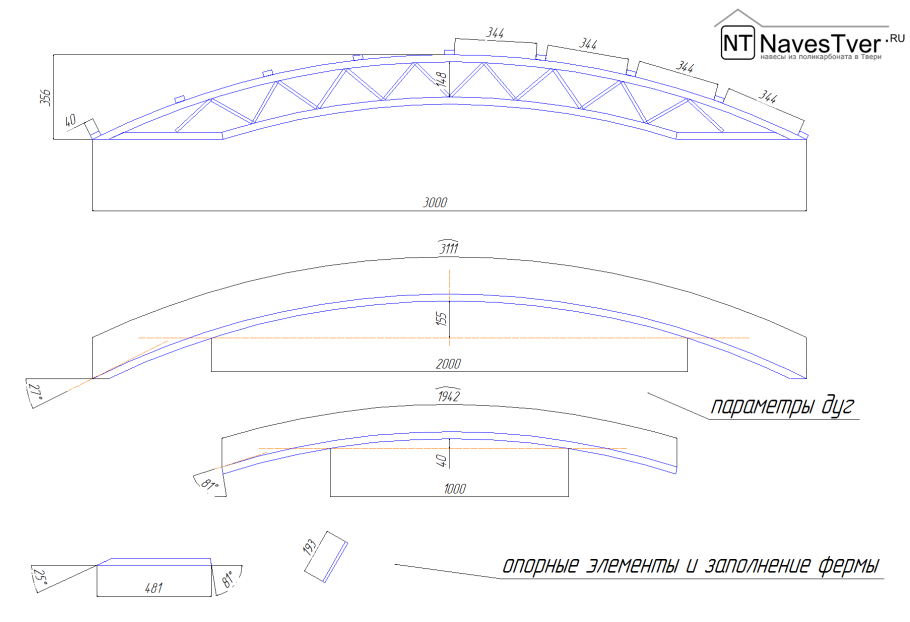 Навес для машины двухскатный чертеж