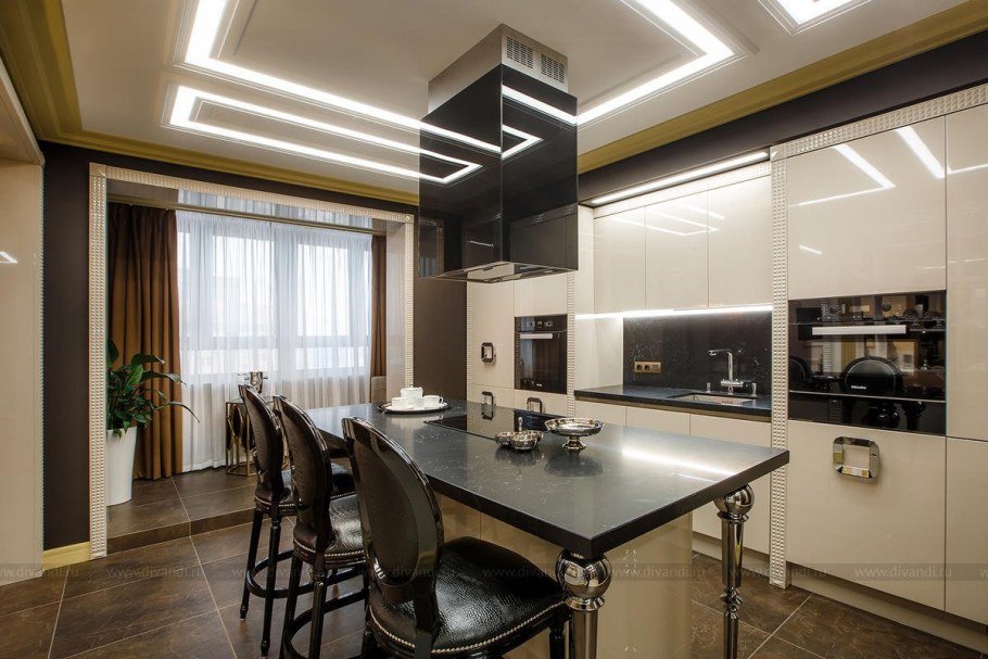 Потолок гостиная кухня арт деко