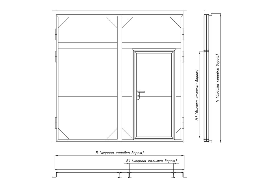 Ворота металлические распашные 4000х4300 с калиткой чертеж