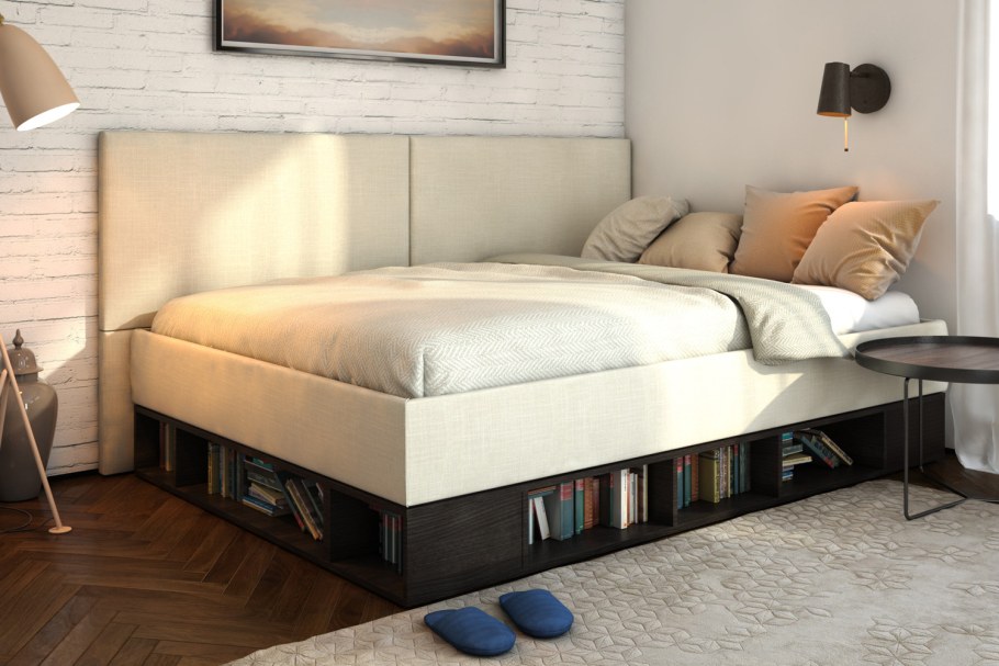 Кровать с ящиками и полками