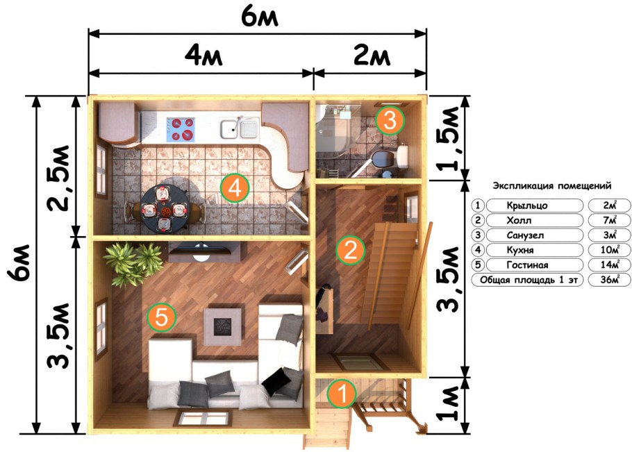 Планировка дома 6 на 7 с мансардой туалетом и санузлом
