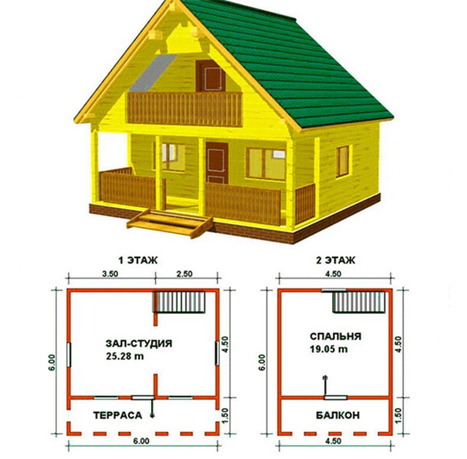 Проект дома из газобетона 6х8