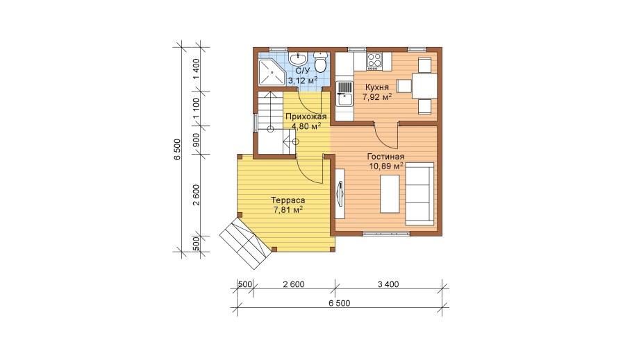 Планировка дома из бруса 5х6