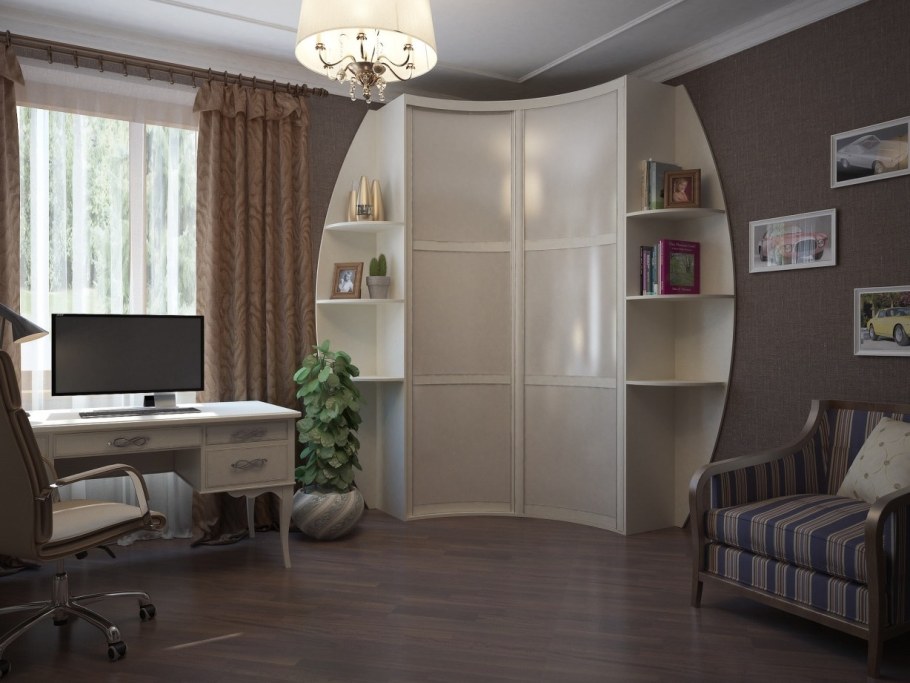 Угловой шкаф со столом в спальню