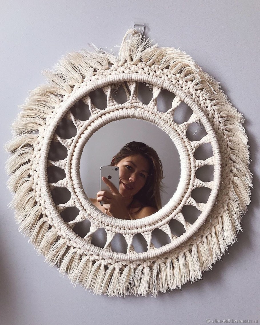 Зеркало макраме в интерьере