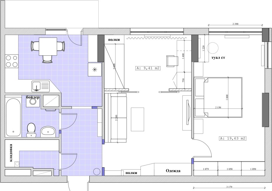 Перепланировка п - 55м