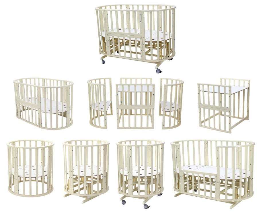 Овальная кроватка трансформер 8 в 1 с маятником