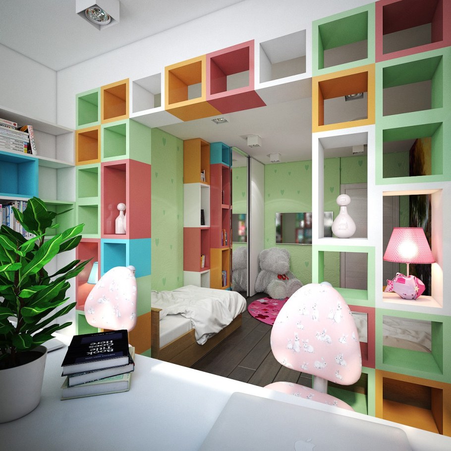 Комната для двоих разнополых подростков 20 кв.м с перегородкой