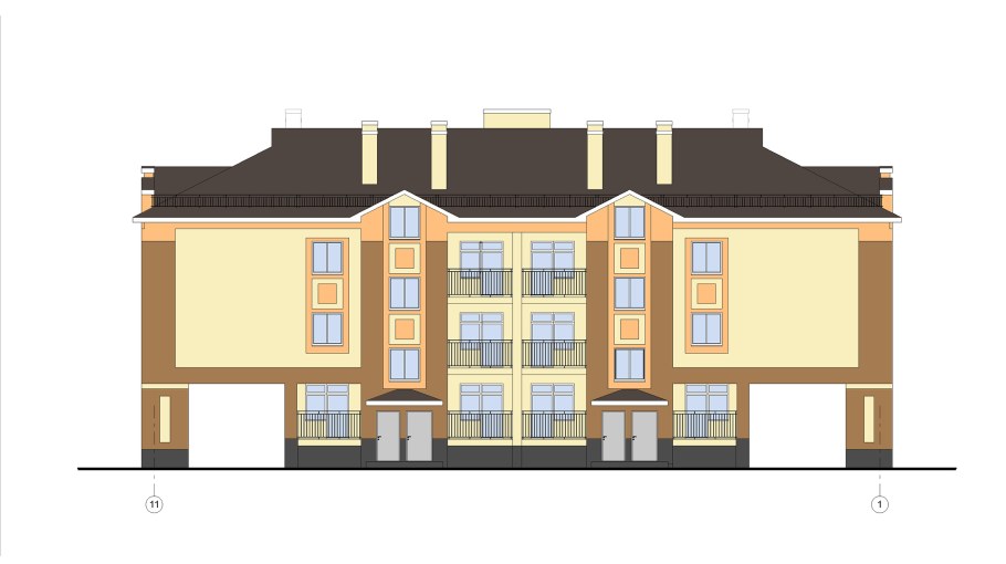 Фасад двухэтажного многоквартирного дома