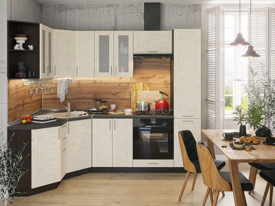 Угловая кухня лофт-04 Nordic Oak