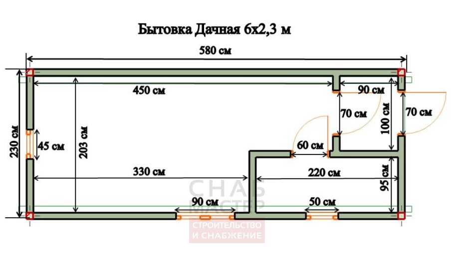Чертеж бытовки 4х2
