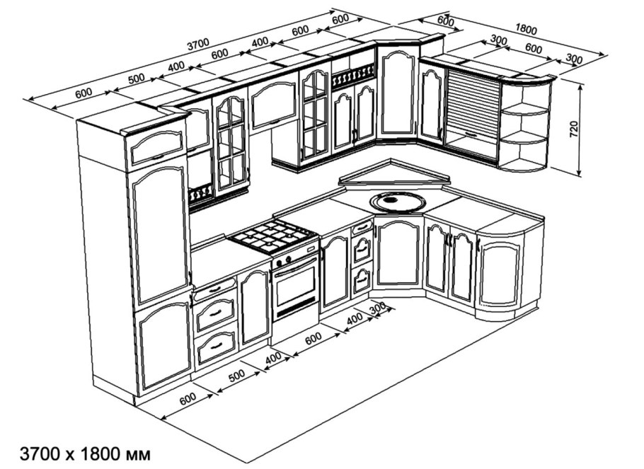 Верхний модуль кухни высота 360 угловой
