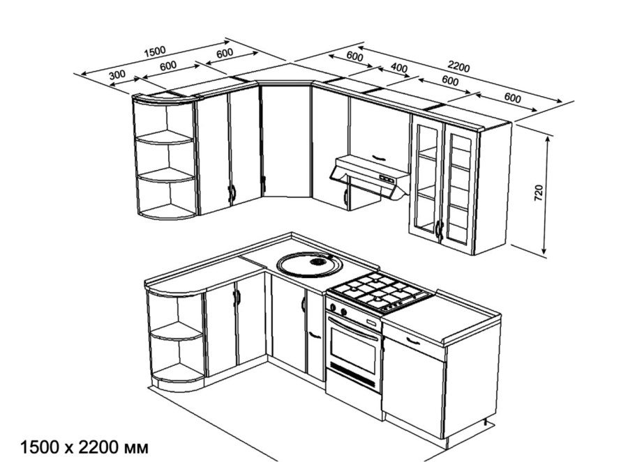 Угловая кухня Размеры