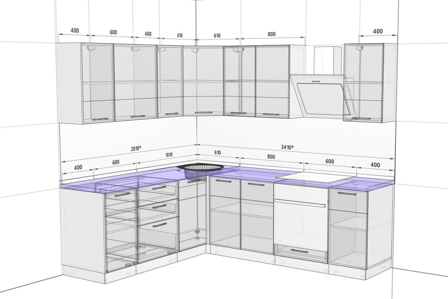 Угловая кухня чертеж