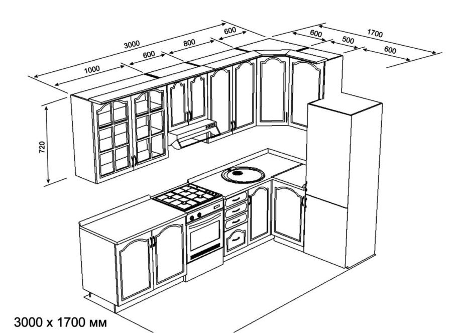 Чертежи кухонных гарнитуров угловых с размерами в хрущевке ,1600-2000мм