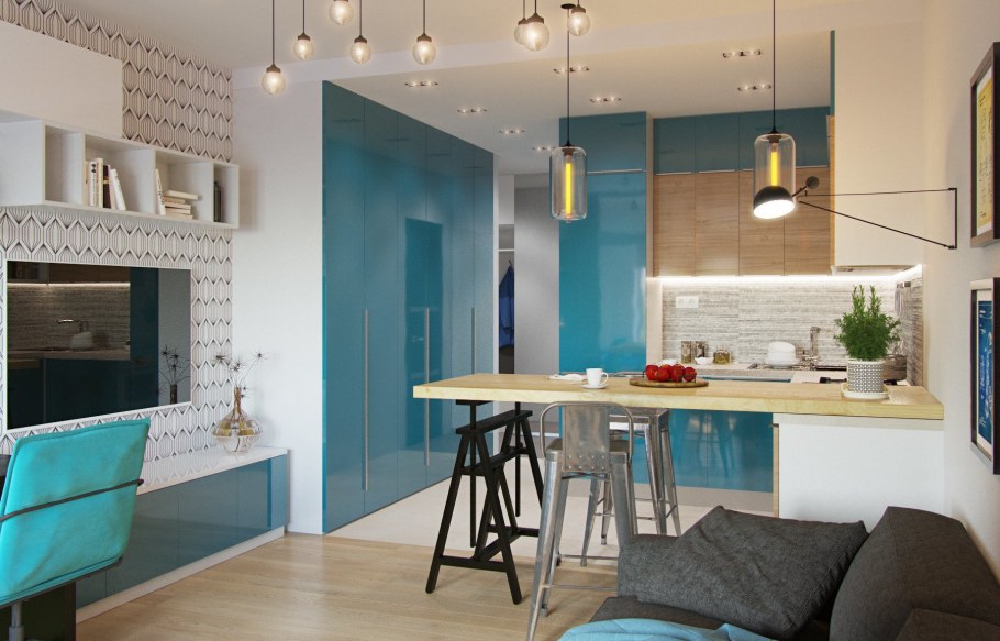 Кухня в прямоугольной студии