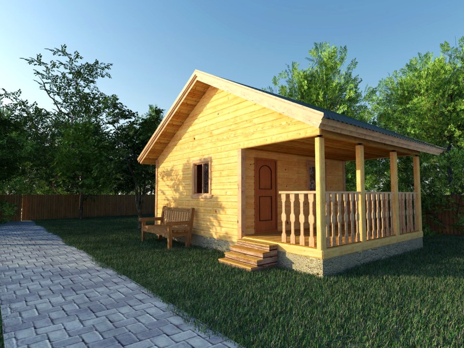 Дачный дом с верандой под одной крышей