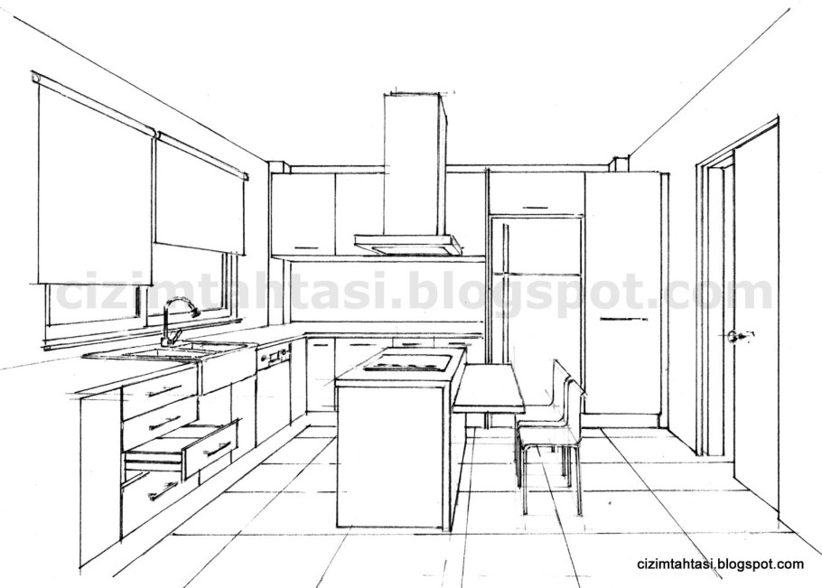 Перспектива черчение кухня
