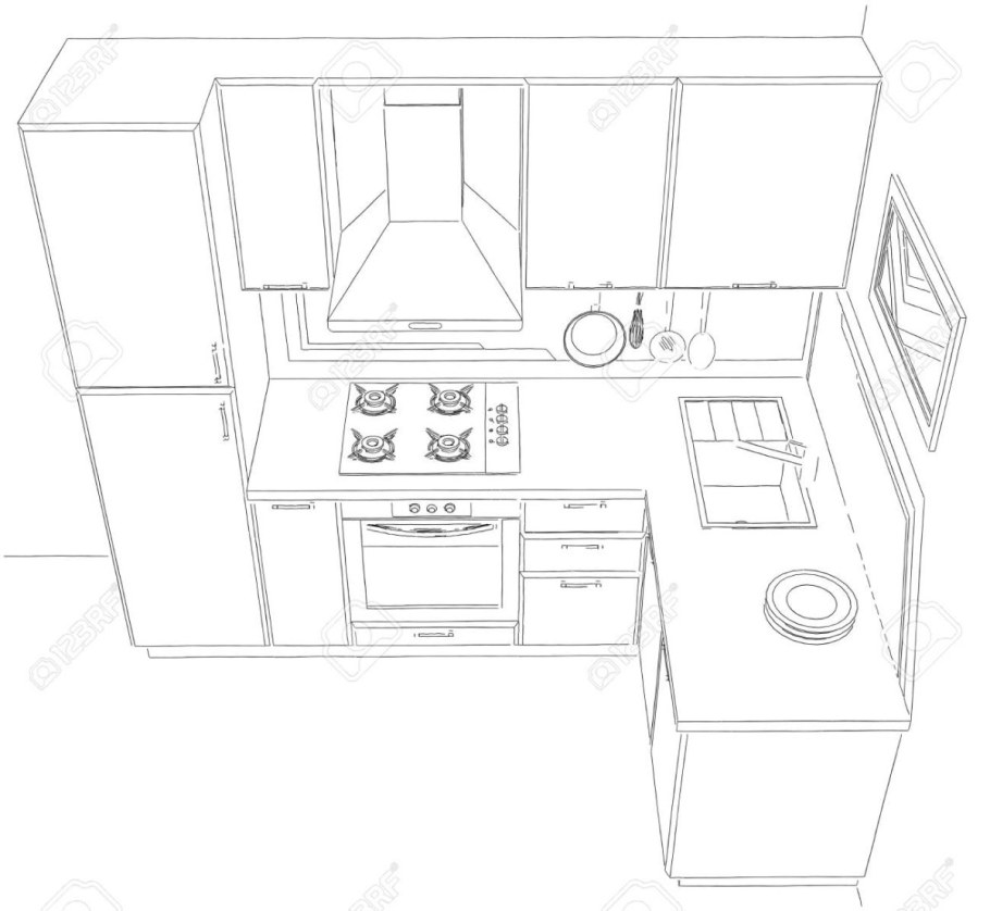 Угловая кухня эскиз сверху